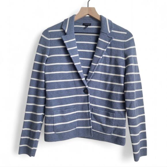 Talbots Striped Sweater Knit Blazer Cardigan Size XS Blue White - Picture 2 of 7